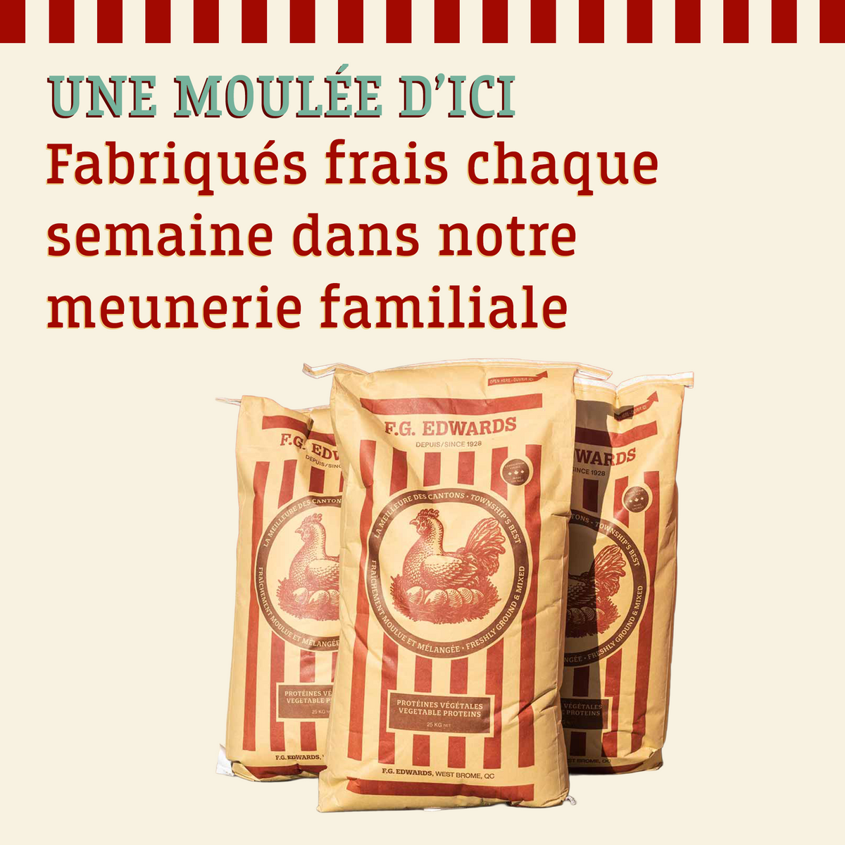 Une moulée d'ici: fabriqués frais chaque semaine dans notre meunerie familiale