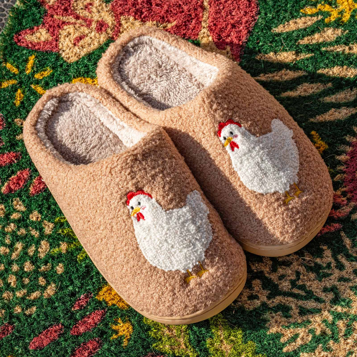 American Farm Company - Brown Chicken Plush Slippers