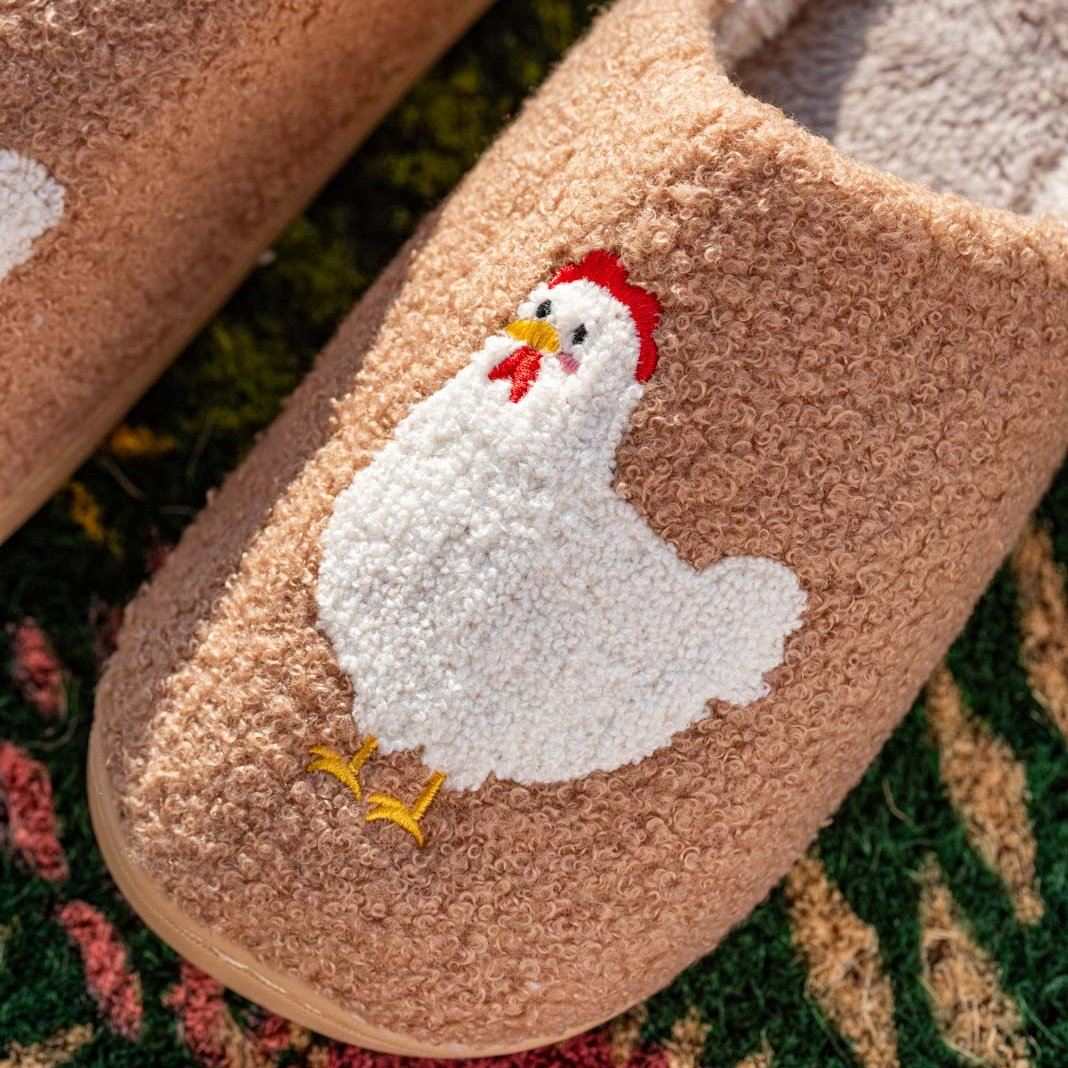 American Farm Company - Brown Chicken Plush Slippers