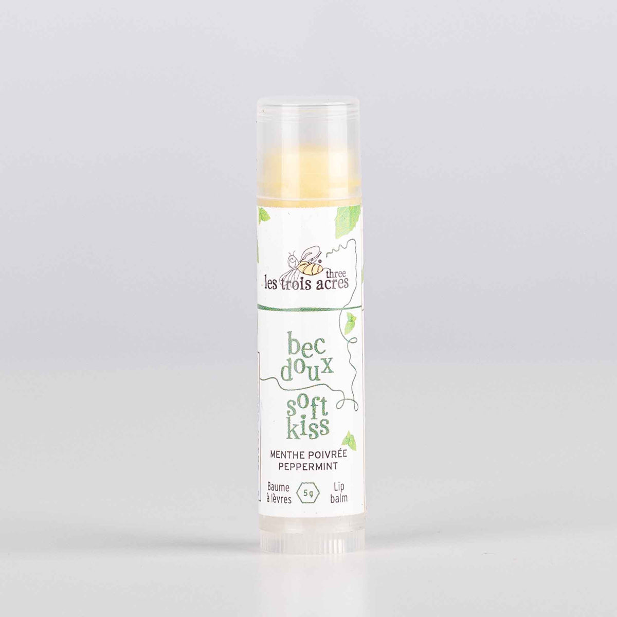Beaume à lèvres, Bec Doux menthe-poivrée - Les Trois Acres