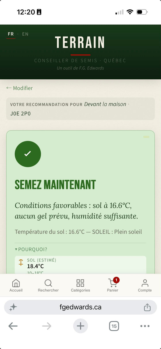 Capture de l'app TERRAIN Semer