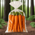 a tied plastic bag of carrots