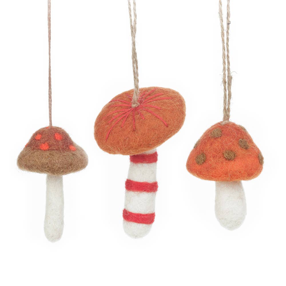 Handmade Felt Wild Mushroom Decorations (Set of 3)