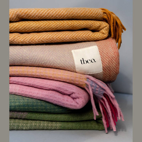Green Waffle Block Recycled Wool Blanket - TBCo