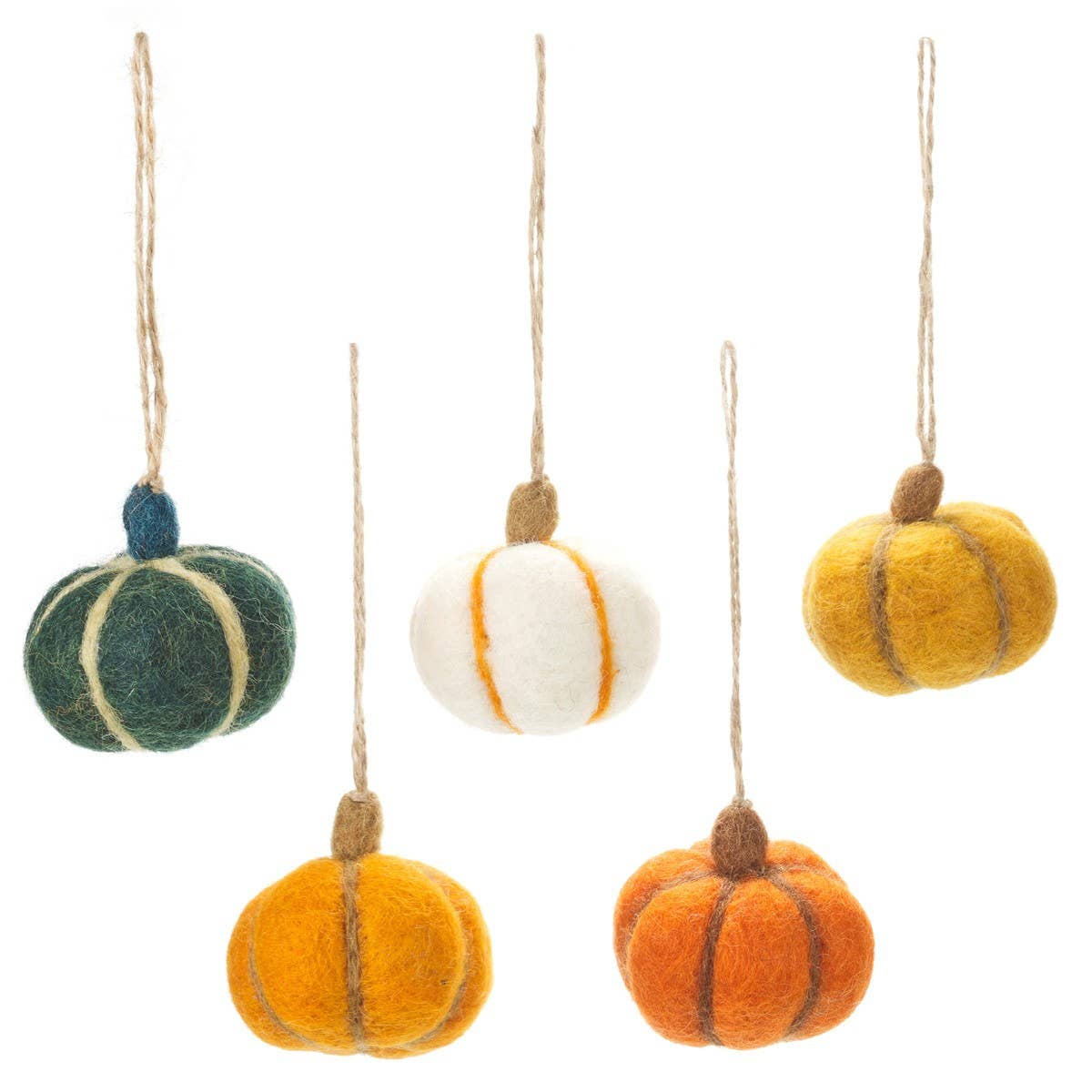 Citrouilles d'Halloween suspendues en feutre faites à la main (lot de 5)