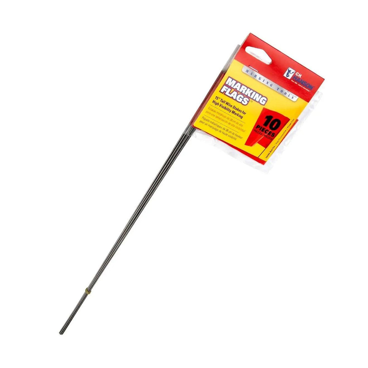 Drapeaux de piquets fluorescents, 15 po, drapeau de 2-1/2 po x 3-1/2 po (10 drapeaux) - C.H. Hanson