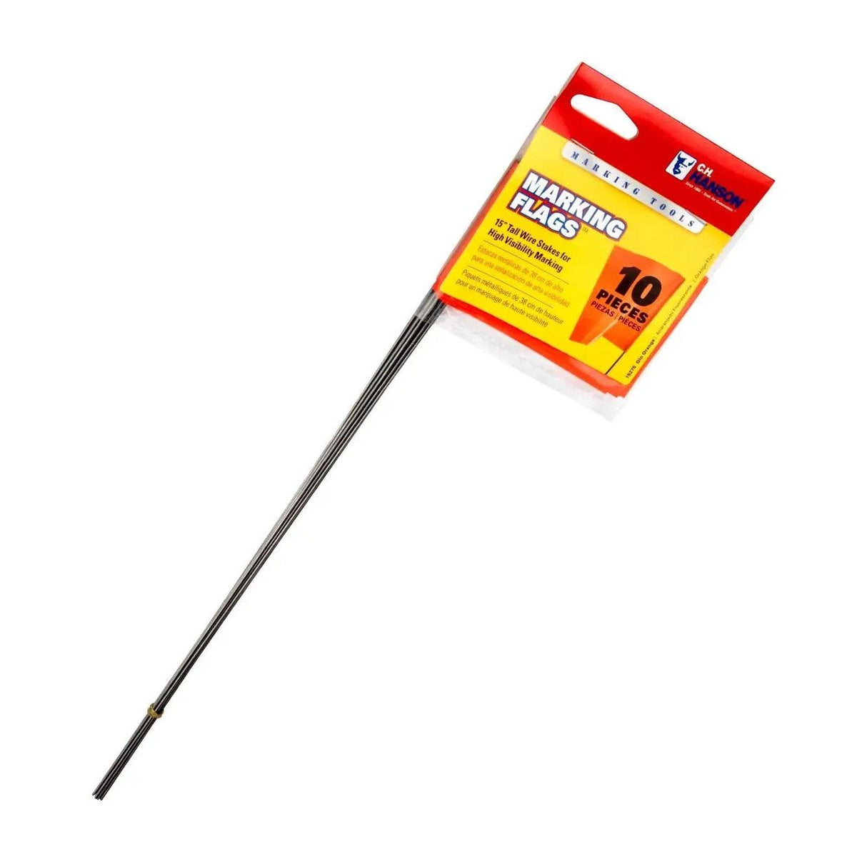 Drapeaux de piquets fluorescents, 15 po, drapeau de 2-1/2 po x 3-1/2 po (10 drapeaux) - C.H. Hanson
