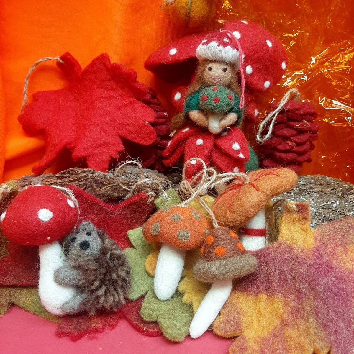 Handmade Felt Wild Mushroom Decorations (Set of 3)