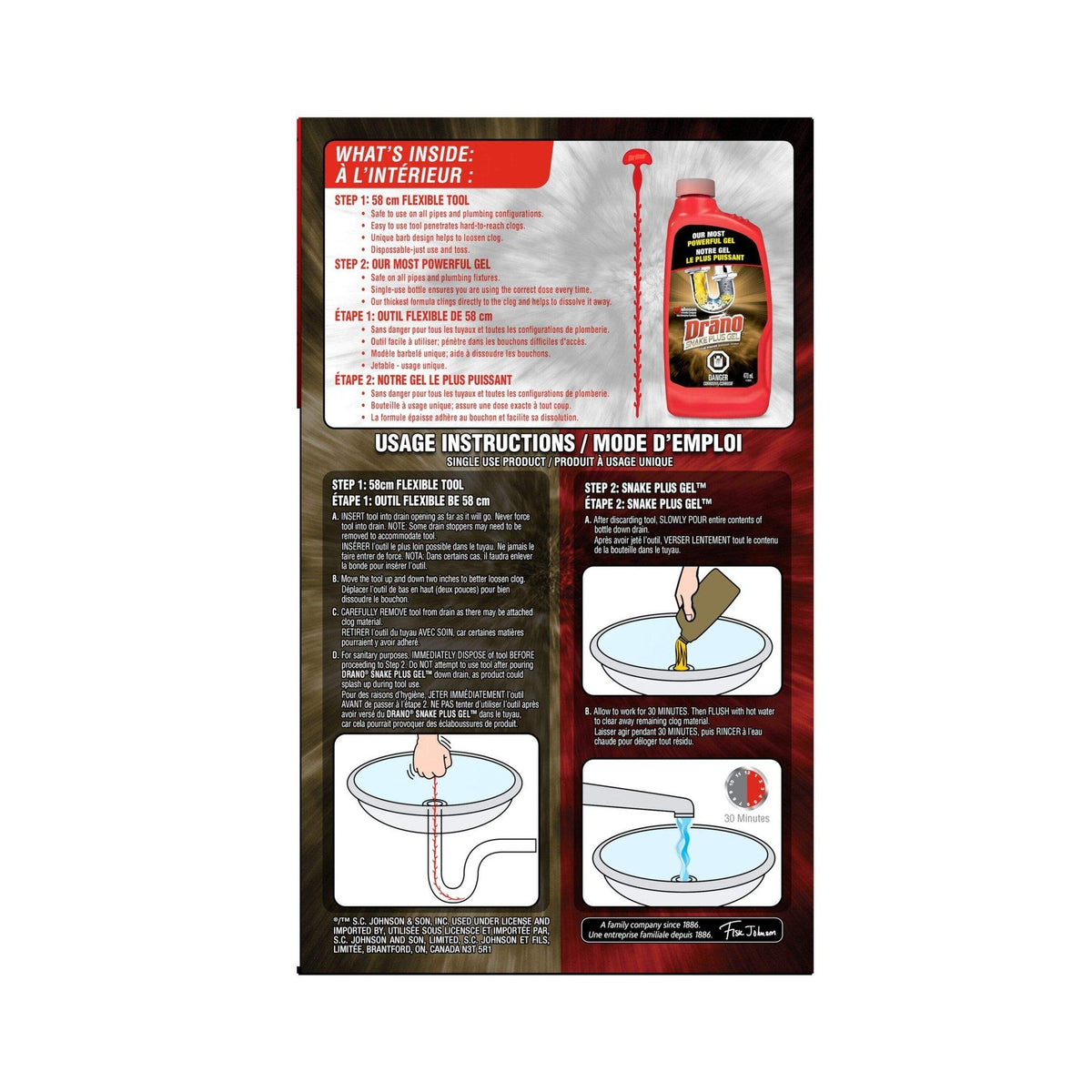 Trousse de nettoyage de drain et débouche-tuyau Drano Snake Plus, nettoyant de drain en gel de 473 mL - Drano