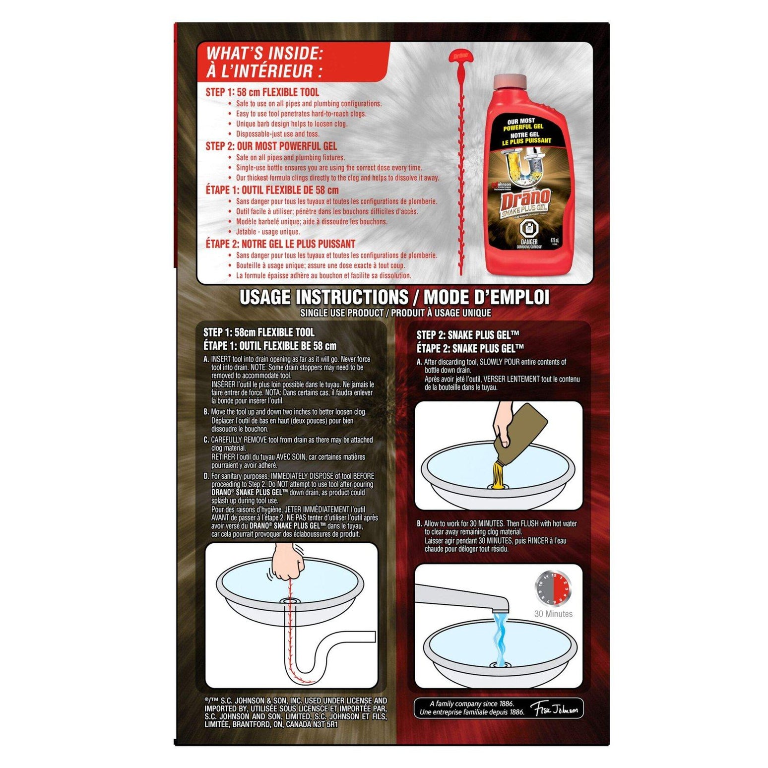 Trousse de nettoyage de drain et débouche-tuyau Drano Snake Plus, nettoyant de drain en gel de 473 mL - Drano