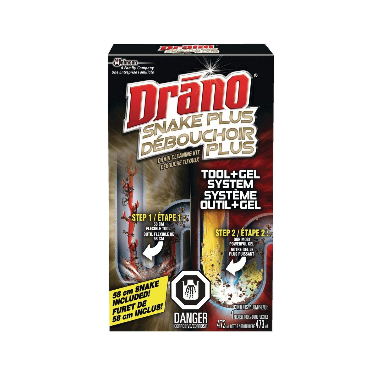 Trousse de nettoyage de drain et débouche-tuyau Drano Snake Plus, nettoyant de drain en gel de 473 mL - Drano
