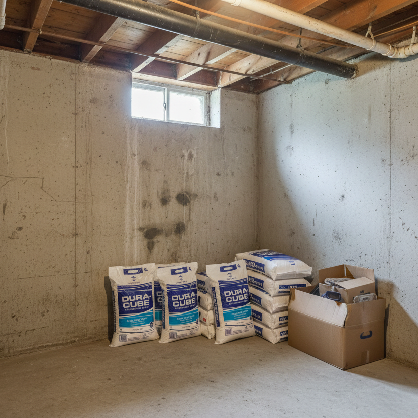 les sacs de dura-cube sel dans un sous sol