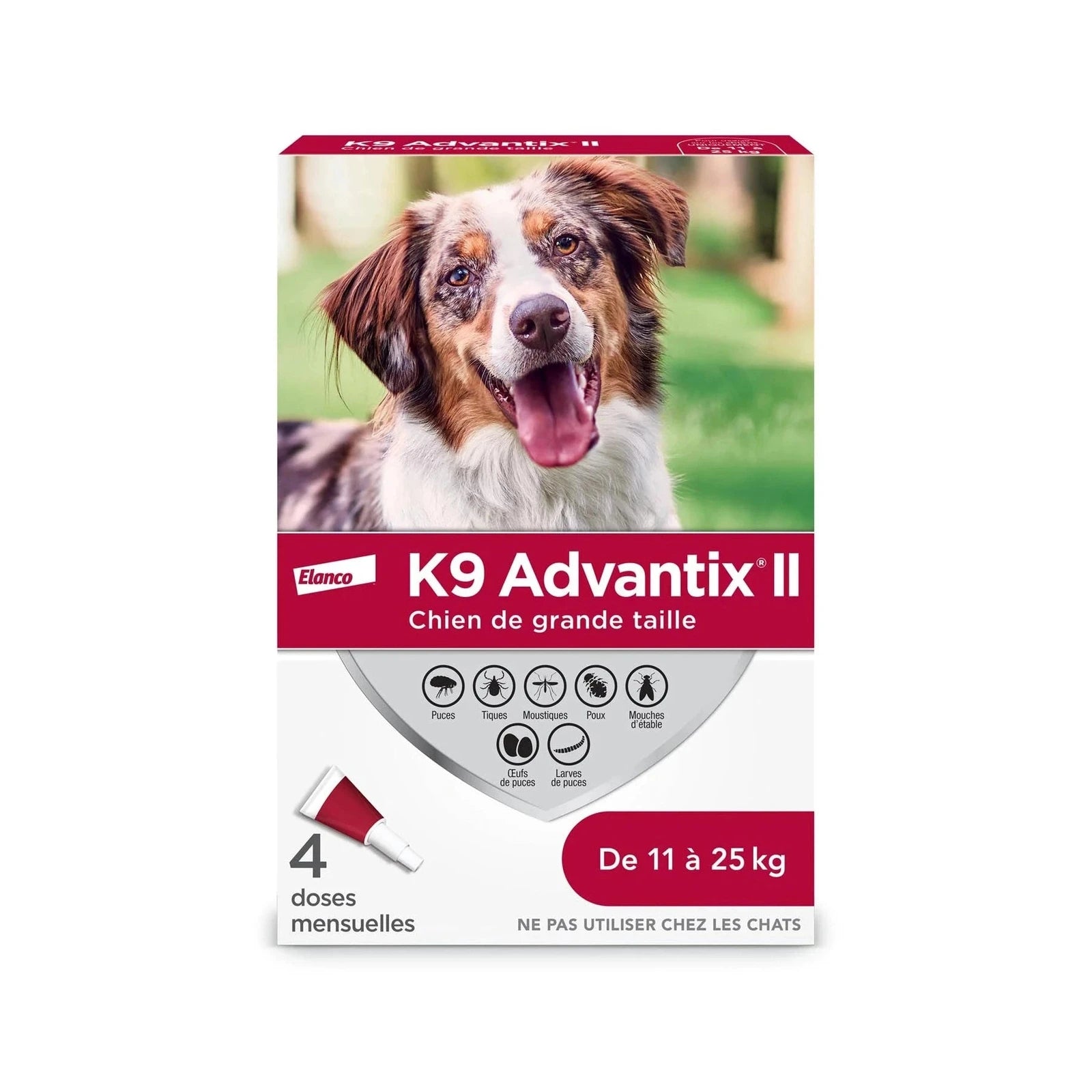 Protection topique K9 Advantix® II, puces et tiques pour chiens de 11 à 25 kg, 4 un - Elanco