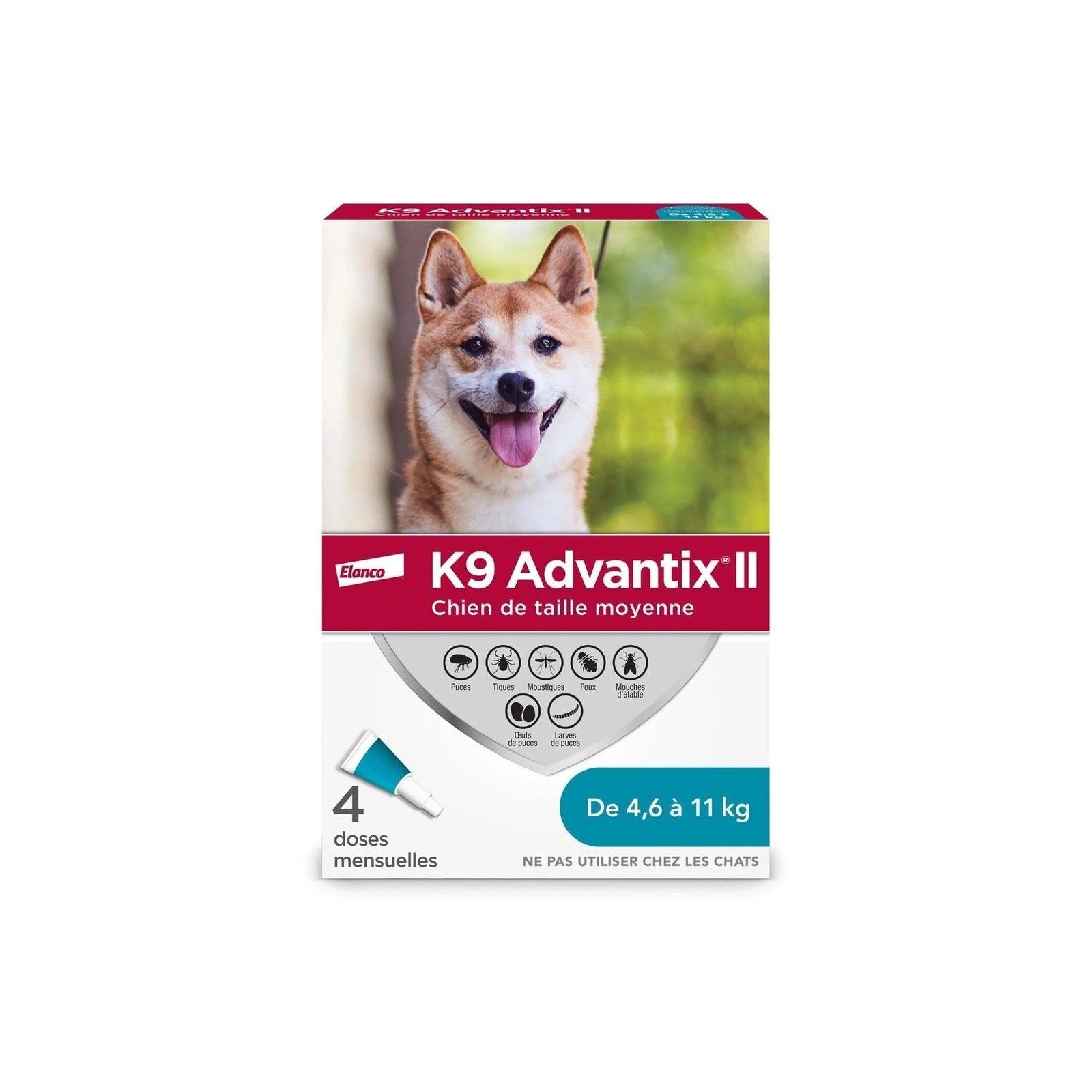 Protection topique K9 Advantix® II, puces et tiques pour chiens de 4,5 à 11 kg, 4 un - Elanco