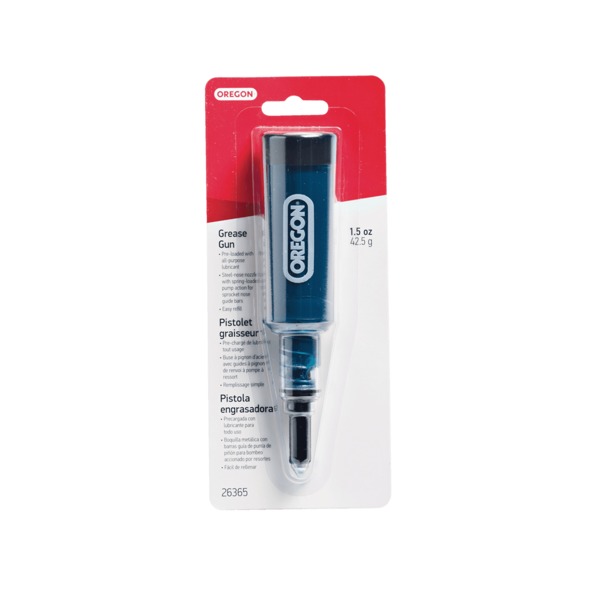 Pistolet graisseur pré-chargé de lubrifiant tout-usage Oregon 26365 pour scies à chaîne, 1,5 oz