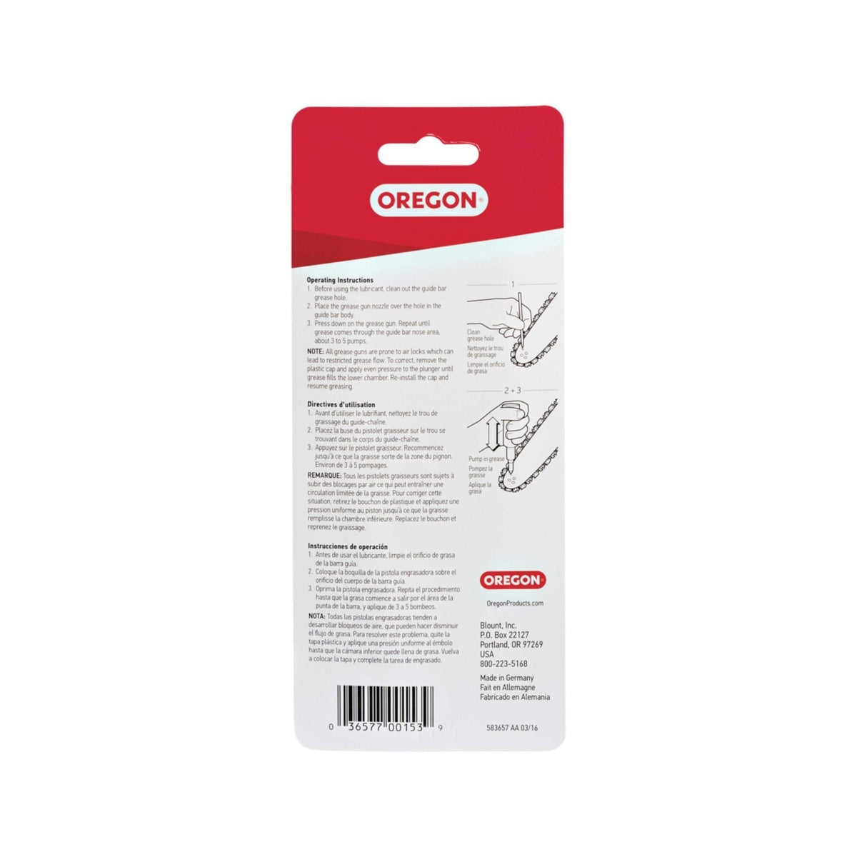 Pistolet graisseur pré-chargé de lubrifiant tout-usage Oregon 26365 pour scies à chaîne, 1,5 oz
