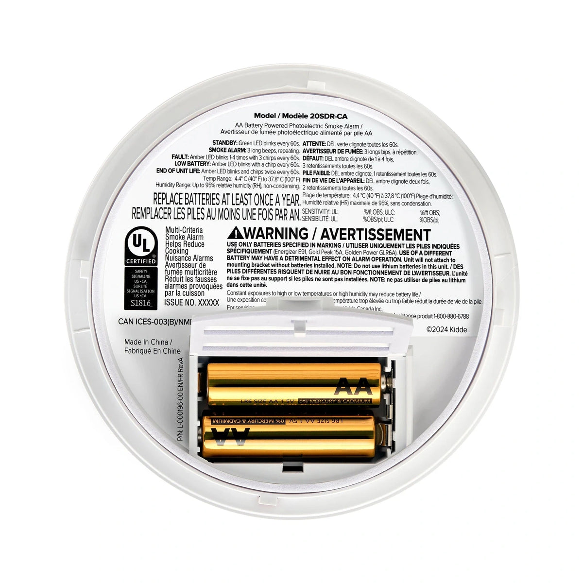 Kidde - DETECT Compact Smoke Alarm, AA Battery Powered, Photoelectric Sensor, 85 dB, White 